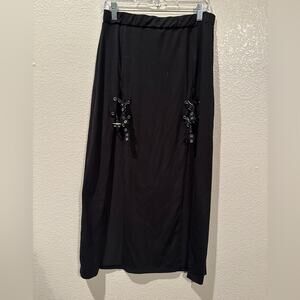 Romewe double slit double buckle black long skirt sz 0X